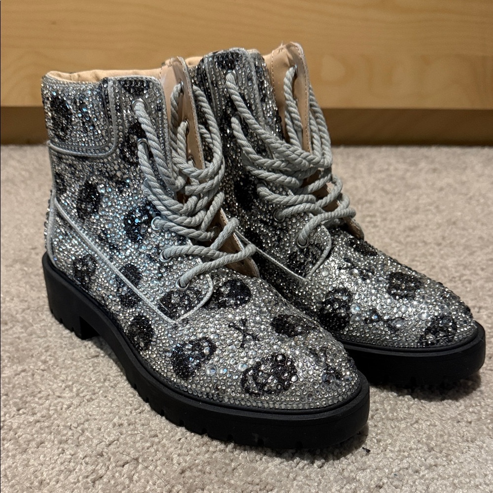Betsey Johnson Skull Rhinestone Boots Size 9